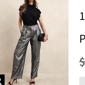 Banana Republic Metallic Silver High-Waist Wide-Leg Pants, Sz 10
